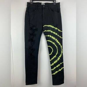 KDNK size 32 Men’s Black Neon Green Tie Dye Distressed Skinny Jeans
